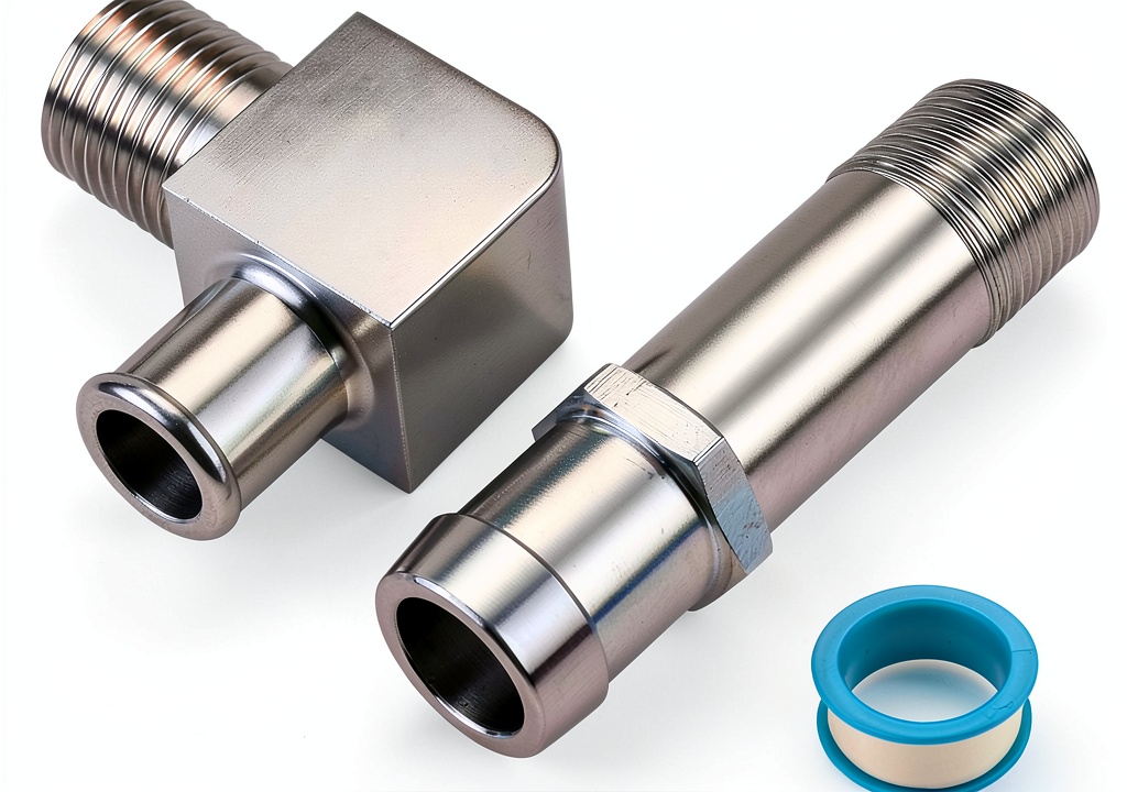 Heater hose fittings installed on a classic Chevrolet engine