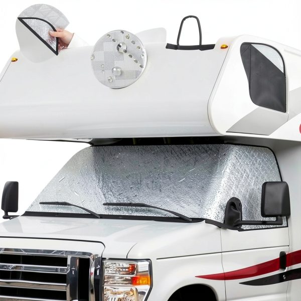 RV windshield cover KDOWES for Ford Class C 1997‑2024 4‑layer sunshade-3