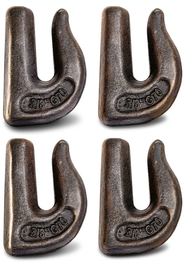 4pc 3/8in Weld On Tractor Bucket Grab Hooks Grade 70 Weldable Chain Hook-0